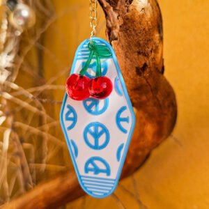 porte clés blanc et bleu peace