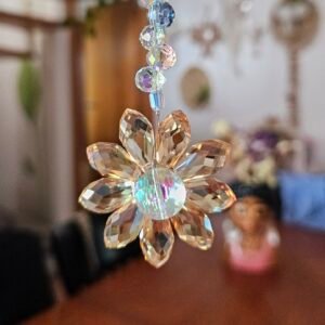 suspension fleur cristal beige