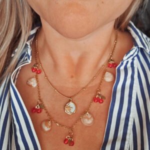 collier cerises coquillages véritables