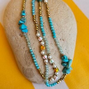 Collier perle bleu et véritable pierre