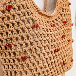 Sac à main macramé marron et petites cerises